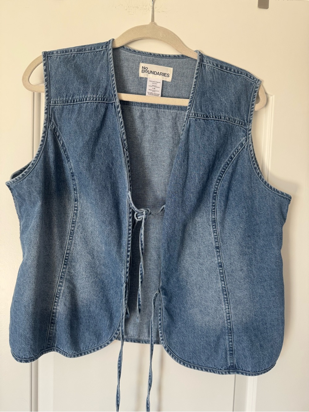 No Boundaries Blue Denim Tie-Front Vest